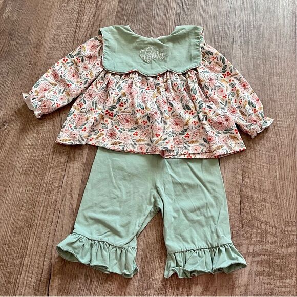 Mint Green Cora Floral Ruffle Hem Bottoms & Top Set saving grace smocks - Picture 1 of 3